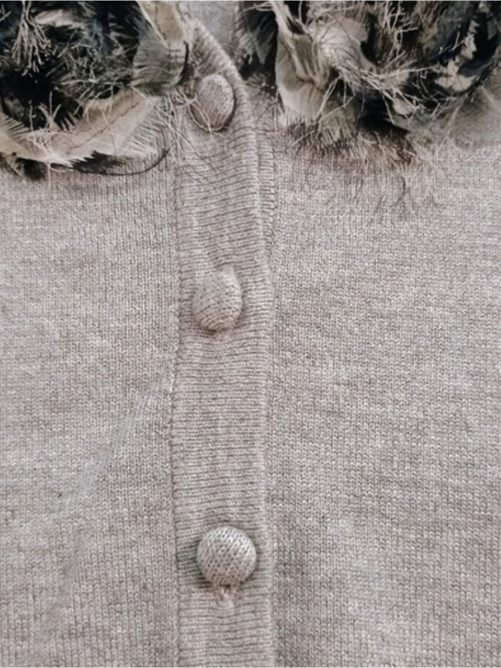 I.B. Diffusion Gray Cardigan Rosette Animal Print Trim Button Front Small - Picture 5 of 5